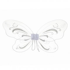 aripi de fluture pe cadru metalic modelabil, alb cu sclipici argintiu