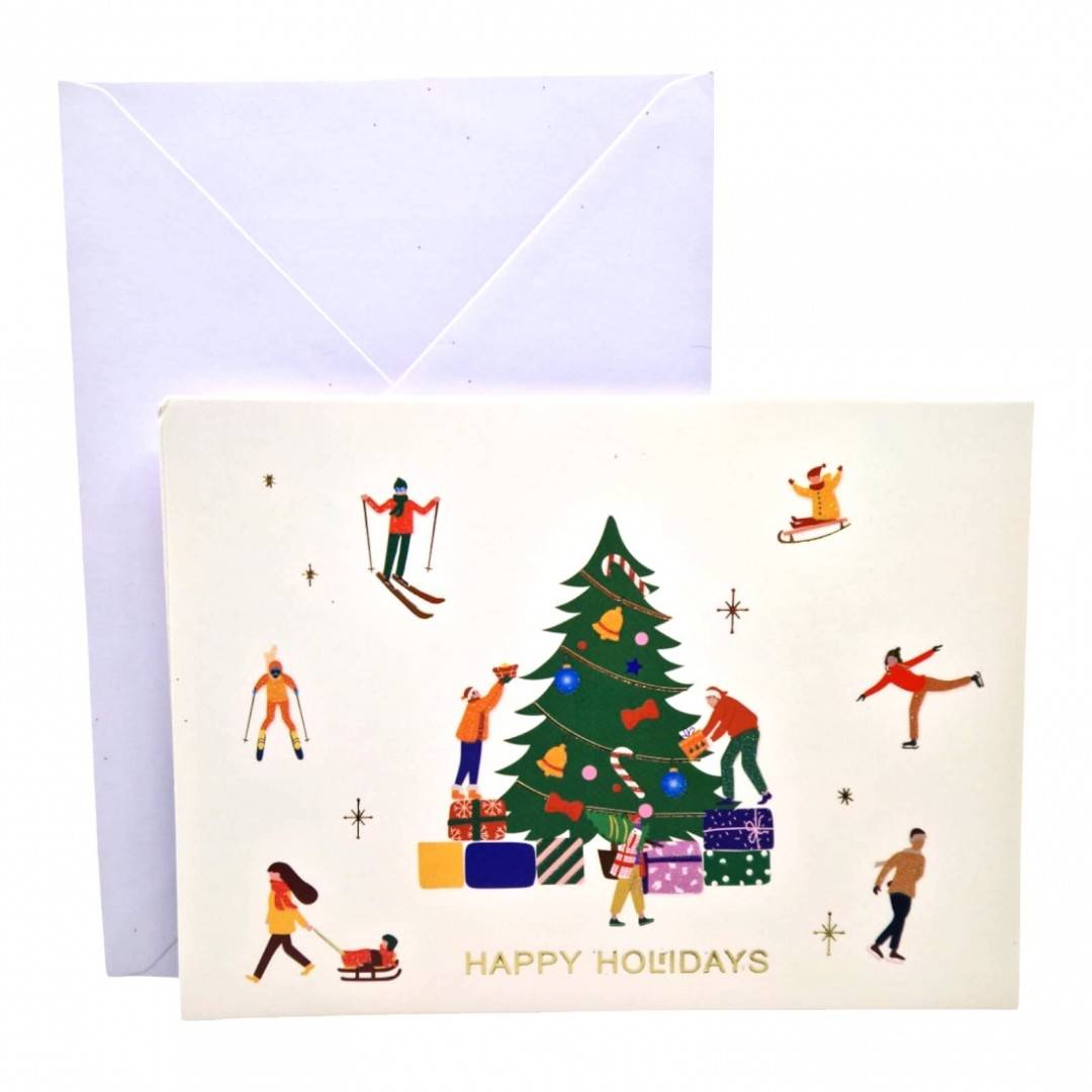 Felicitare 3D cu plic, pentru Craciun, Happy Holidays, brad verde, 19x13 cm