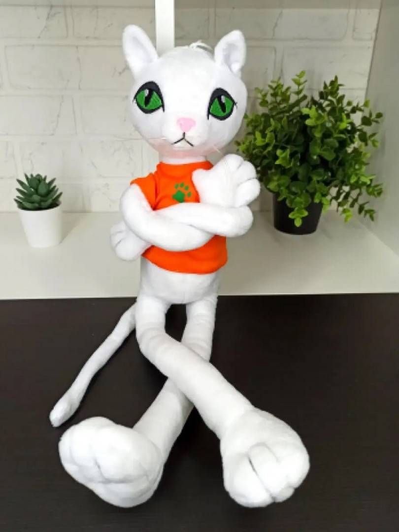 jucarie de plus, pisica cu insertie metalica, elf cat, 50 cm, alb