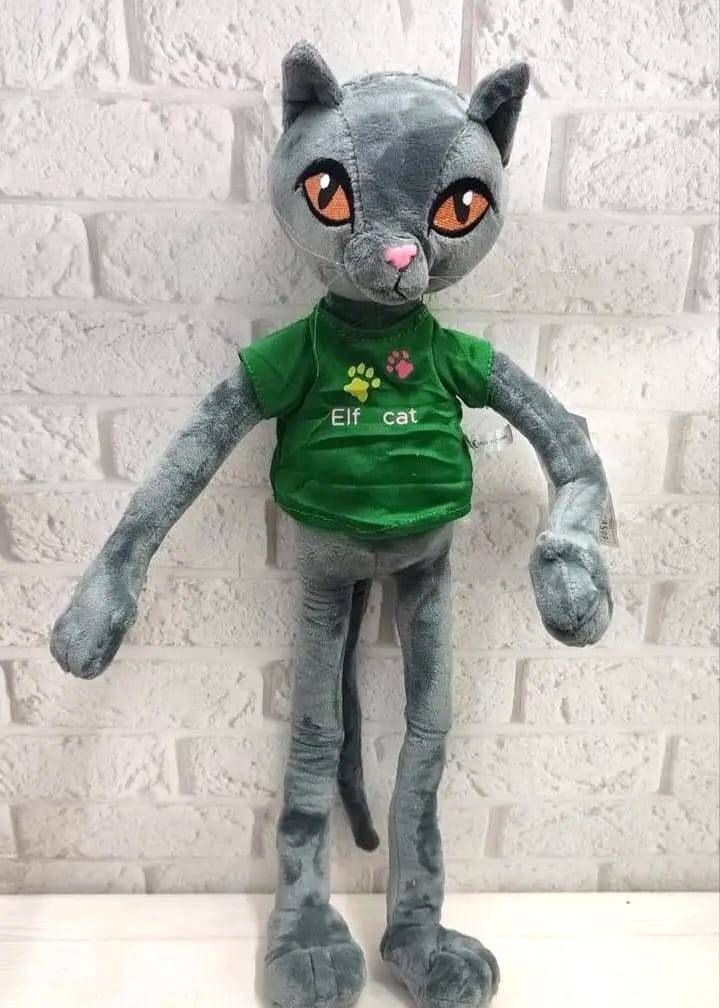 jucarie de plus, pisica cu insertie metalica, elf cat, 50 cm, gri