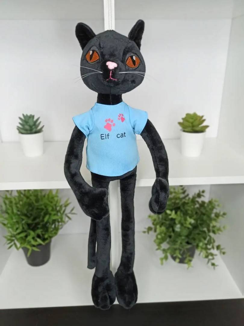 jucarie de plus, pisica cu insertie metalica, elf cat, 50 cm, negru