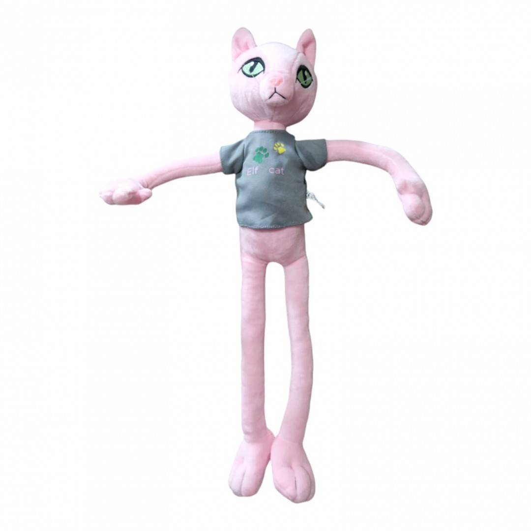 jucarie de plus, pisica cu insertie metalica, elf cat, 50 cm, roz