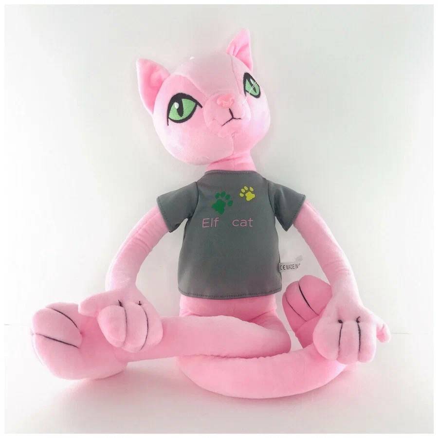 jucarie de plus, pisica cu insertie metalica, elf cat, 50 cm, roz