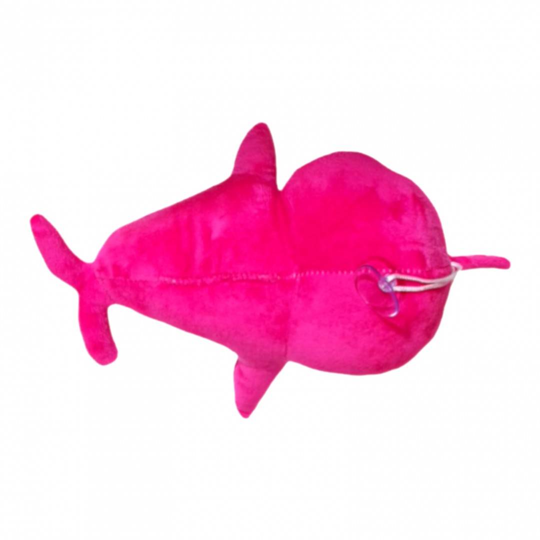 jucarie din plus, baby shark, rechin cu detalii brodate,  27 cm, roz