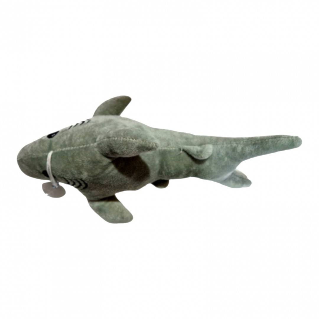 jucarie din plus, rechin cu detalii brodate, baby shark, 27 cm, gri