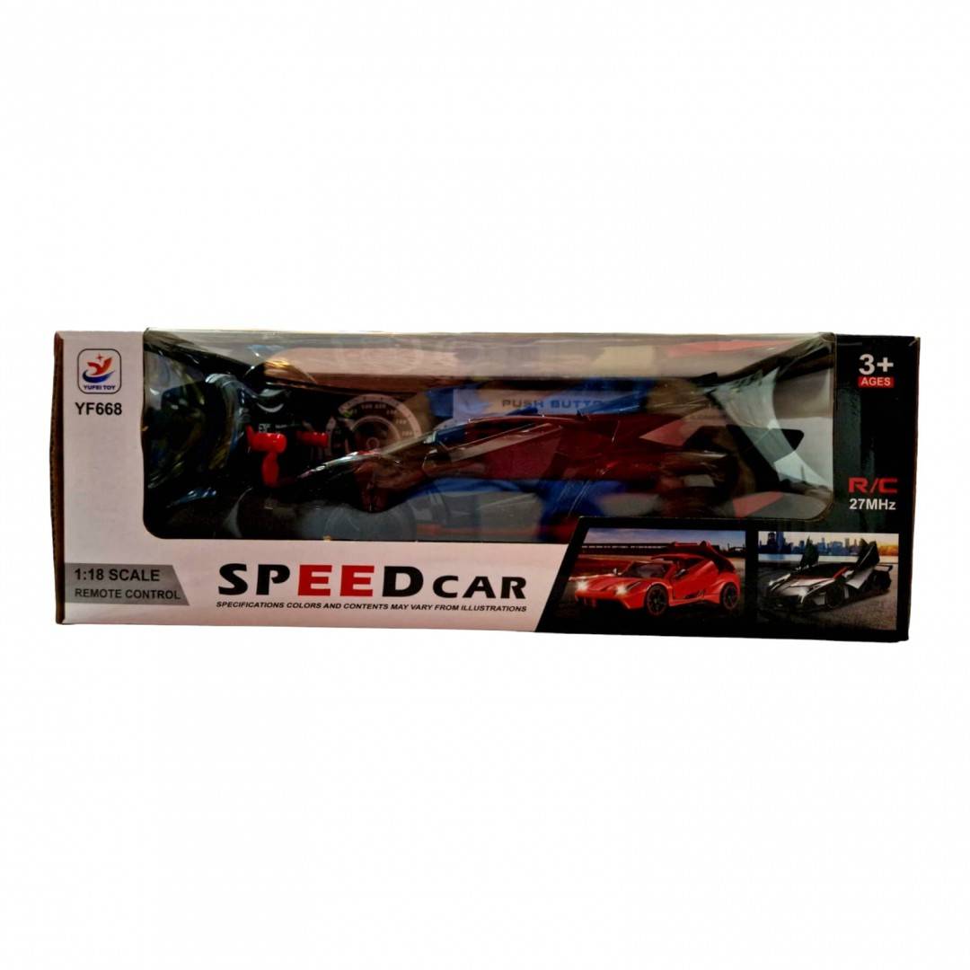 masina sport cu telecomanda, acumulator reincarcabil, lumini, 22 cm, negru cu rosu