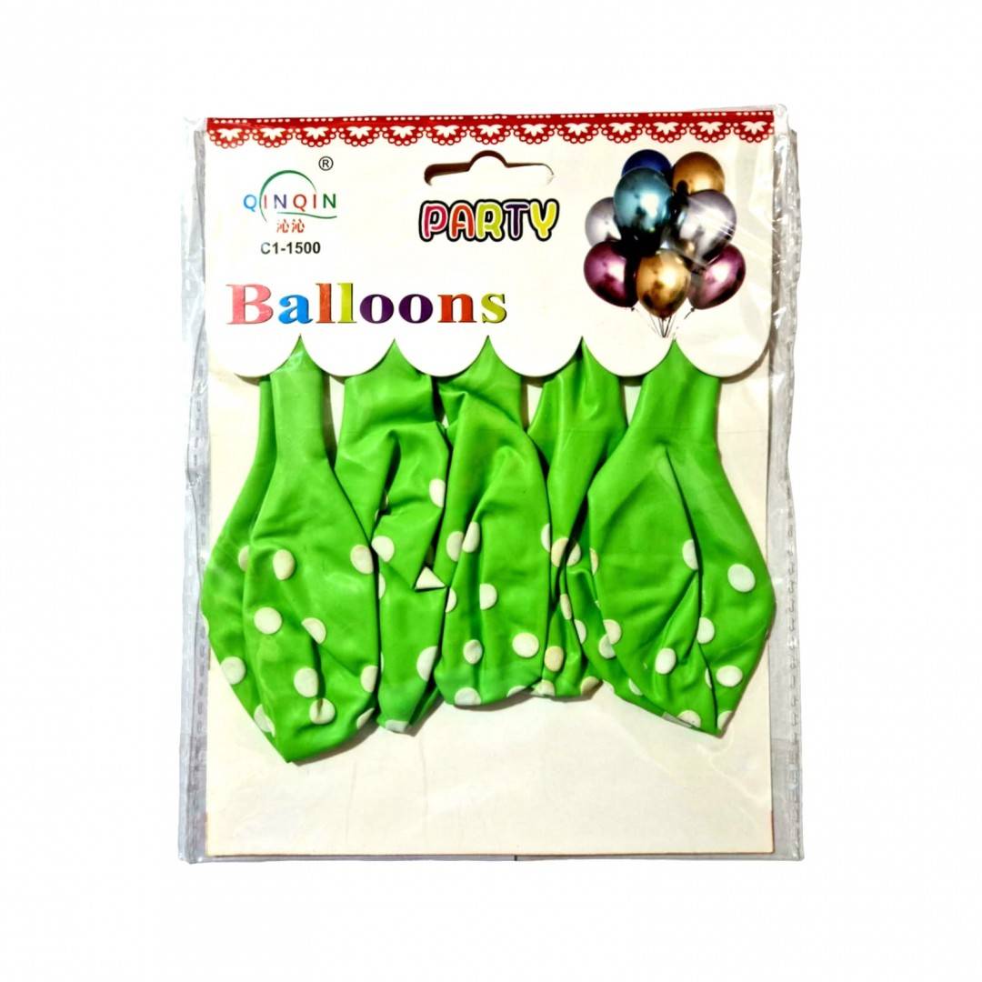 set 5 baloane latex, 35 cm, vernil cu buline albe