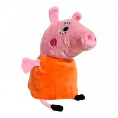 jucarie de plus cu detalii brodate, muzicala, purcelusa pig cu rochita portocalie, 25 cm